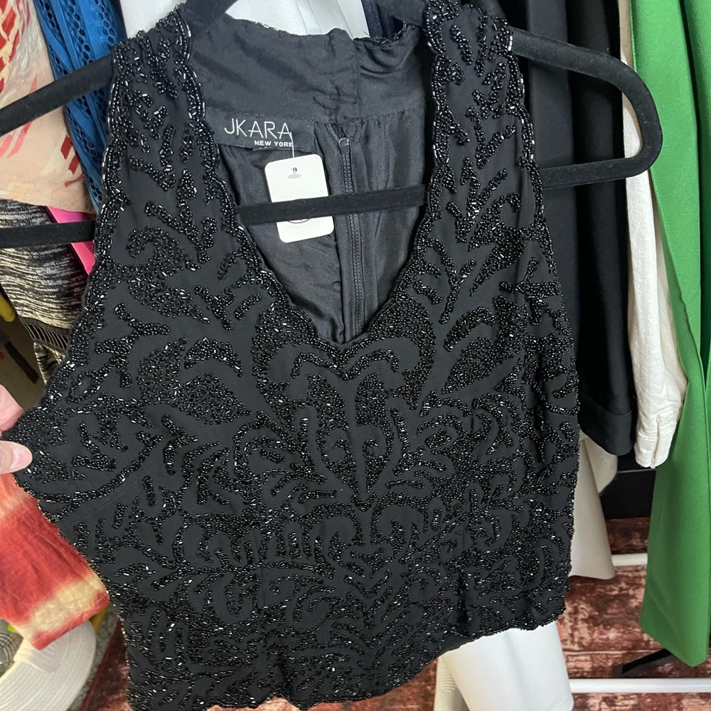 Vintage JKARA NY Black Sleeveless Sequin Top SZ MED